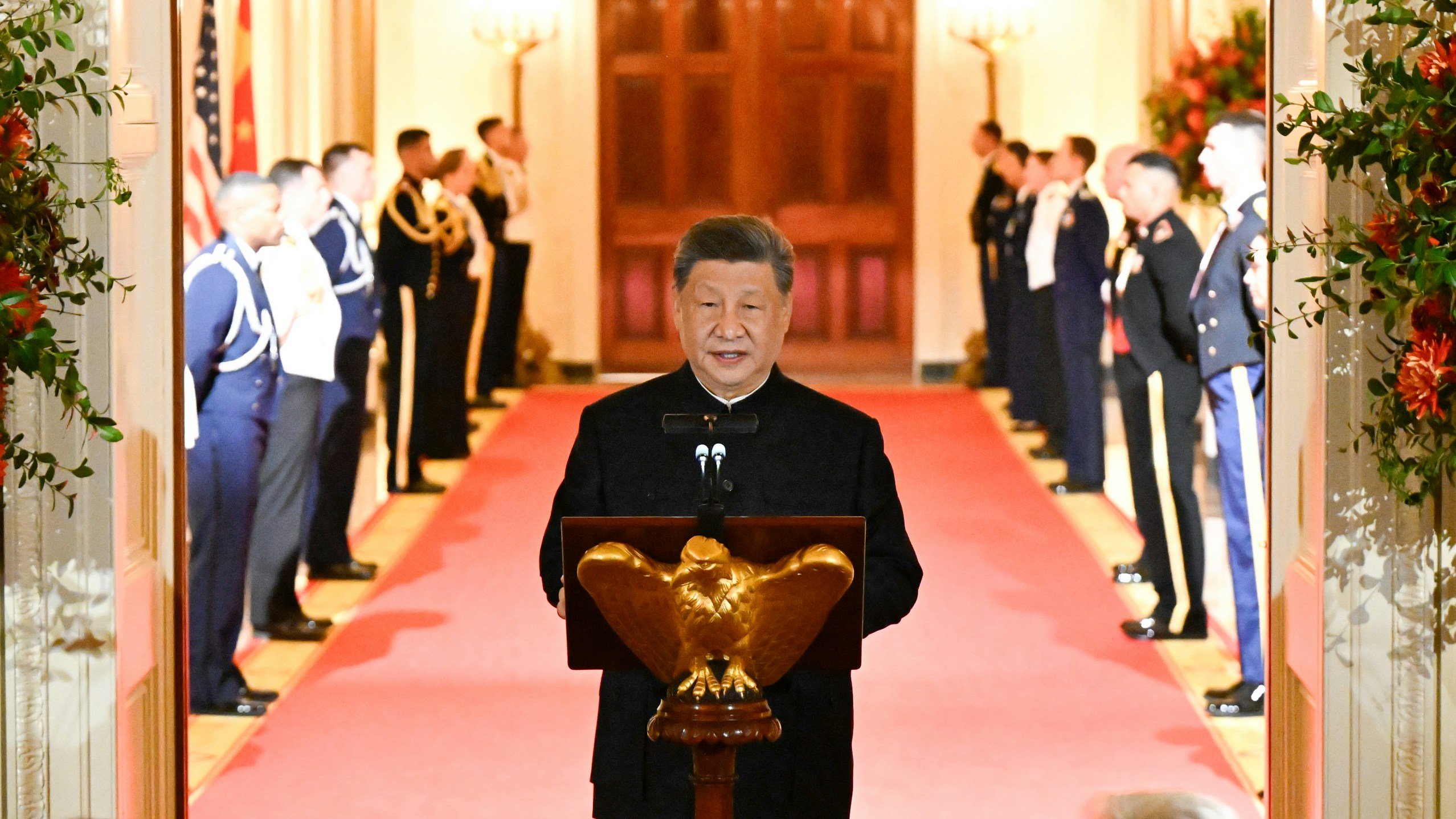 2026年9月24日,中国国家主席习近平在美国总统特朗普于华盛顿白宫举行的国宴上发表演讲。(新华社)