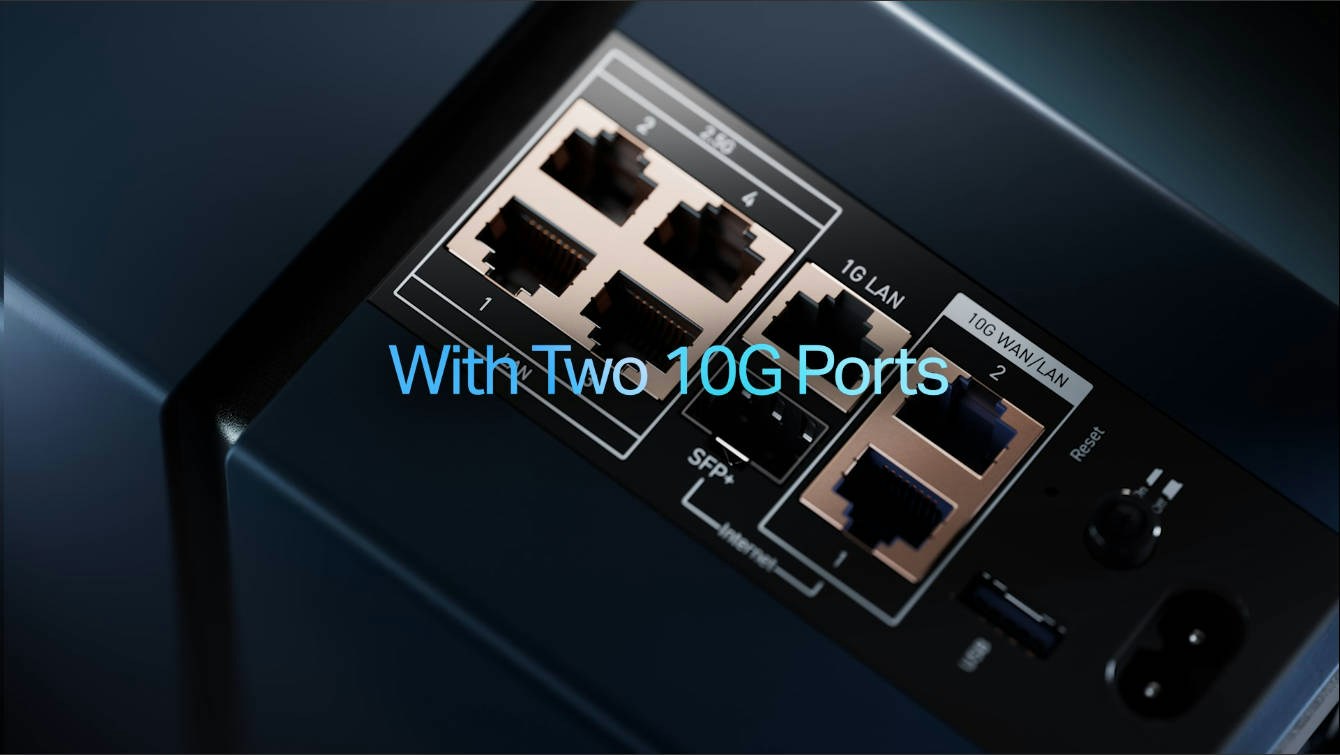 理论三频无线聚合速率最高可达19Gbps,有线连接埠支援10Gbps高速连接。(TP-Link)