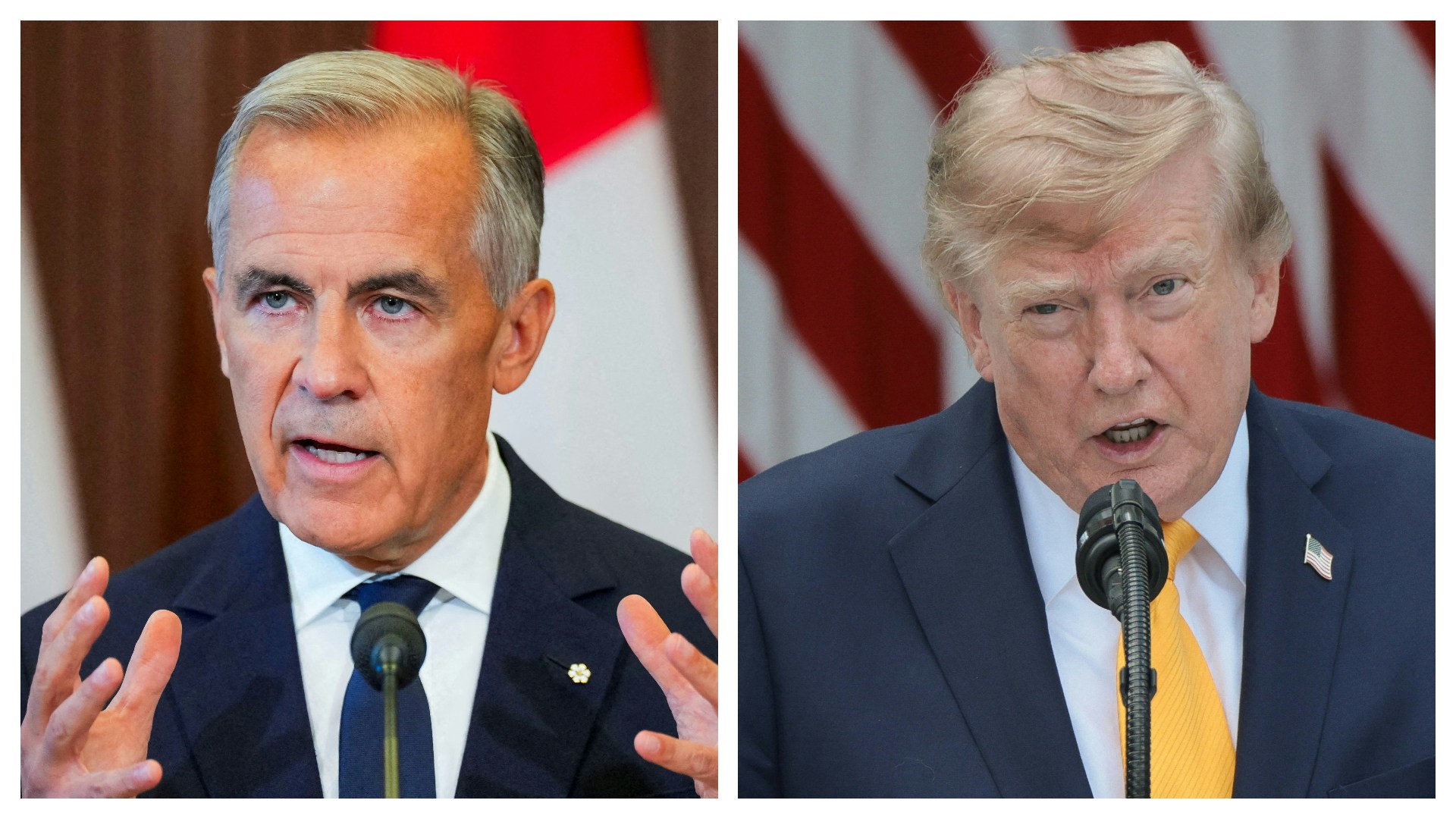 2026年8月25日,图为加拿大总理卡尼(Mark Carney,左)与美国总统特朗普(Donald Trump,右)。