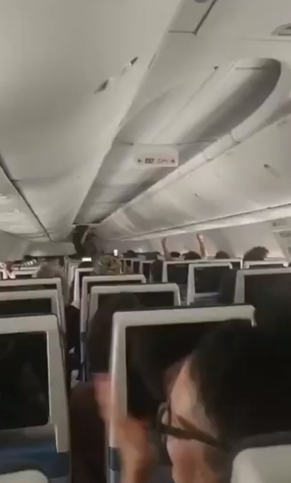 杜拜航空客机惊魂:影片显示在客机抵达沙特后,部份乘客拍掌庆祝安全抵达(影片截图)