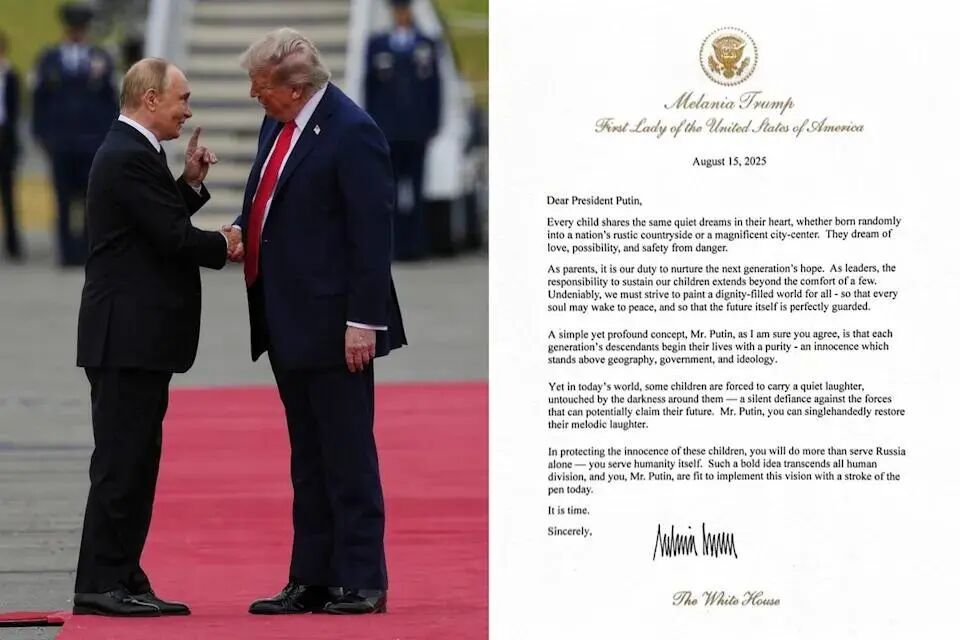 Trump shares First Lady Melania’s letter to Putin as he rages over coverage of Alaska summit - Yahoo News UK