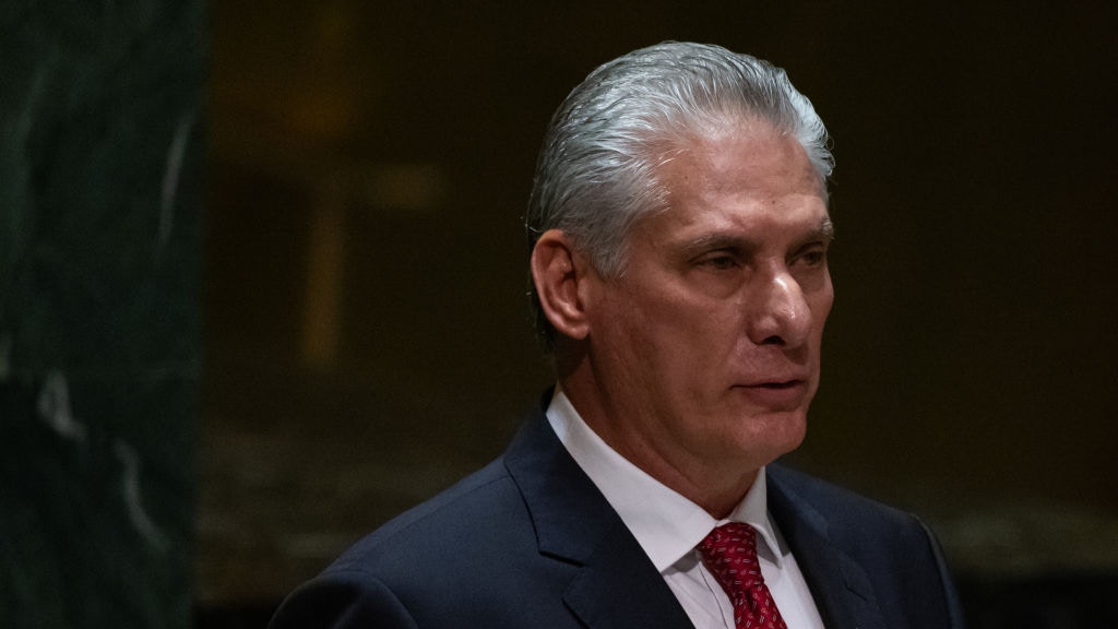 2023年9月19日,美国纽约,古巴总统迪亚斯·卡内尔(Miguel Díaz-Canel Bermúdez)在联合国大会第78届会议上发表演说。(Getty)
