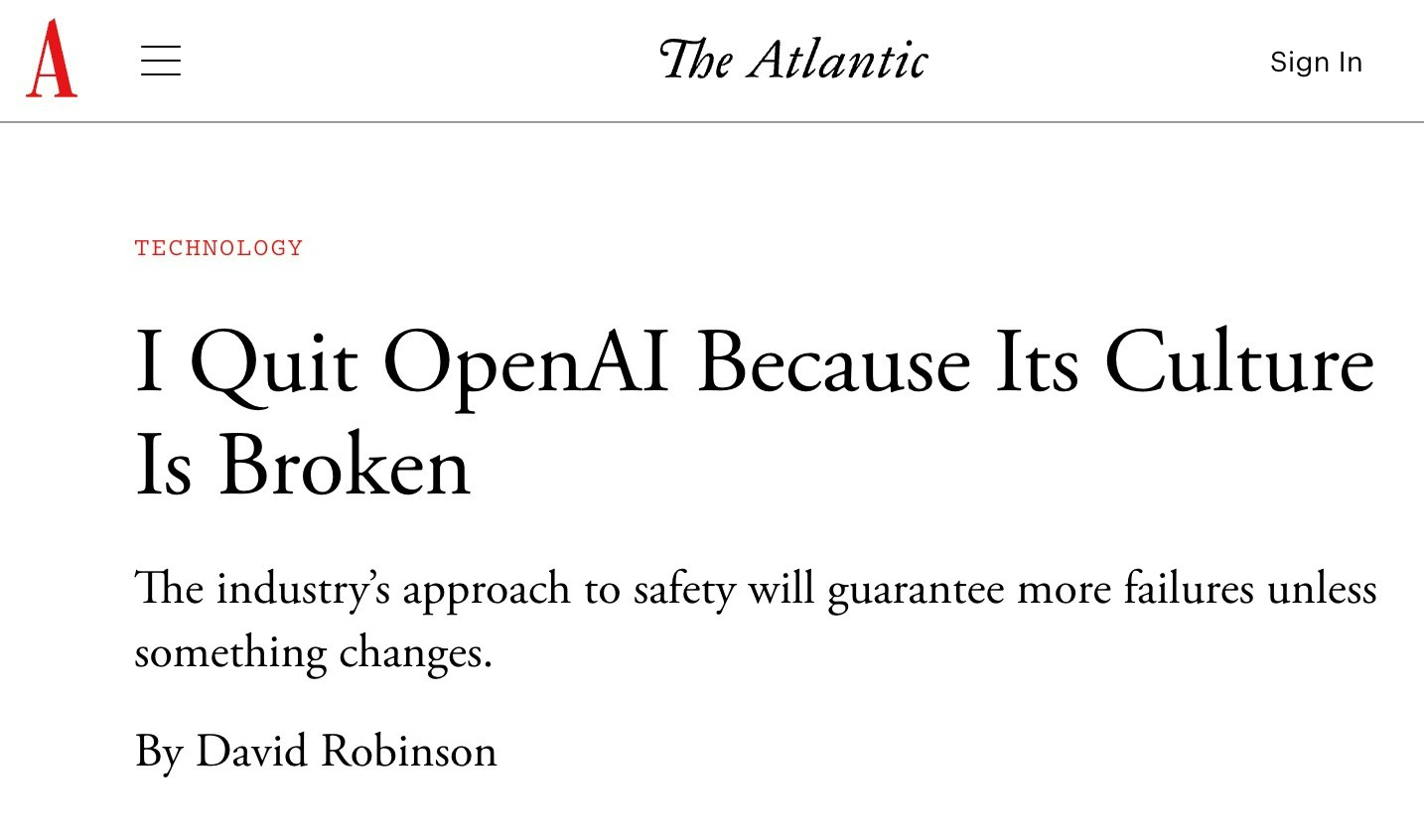 OpenAI 安全系统团队负责人大卫·罗宾逊(David Robinson)突然辞职,并撰文炮轰OpenAI 内部文化崩坏。