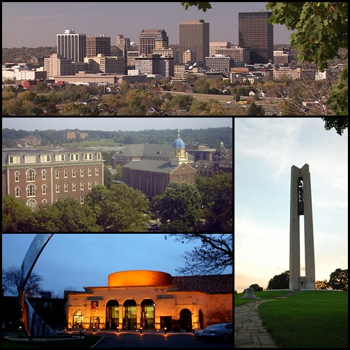 Montage of Dayton images. From top to bottom left to right: Dayton Skyline University of Dayton Dayton Art Institute Deeds Carillon