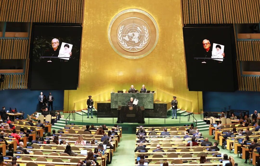 9月23日，伊朗总统佩泽希齐扬在第81届联合国大会一般性辩论上发言。