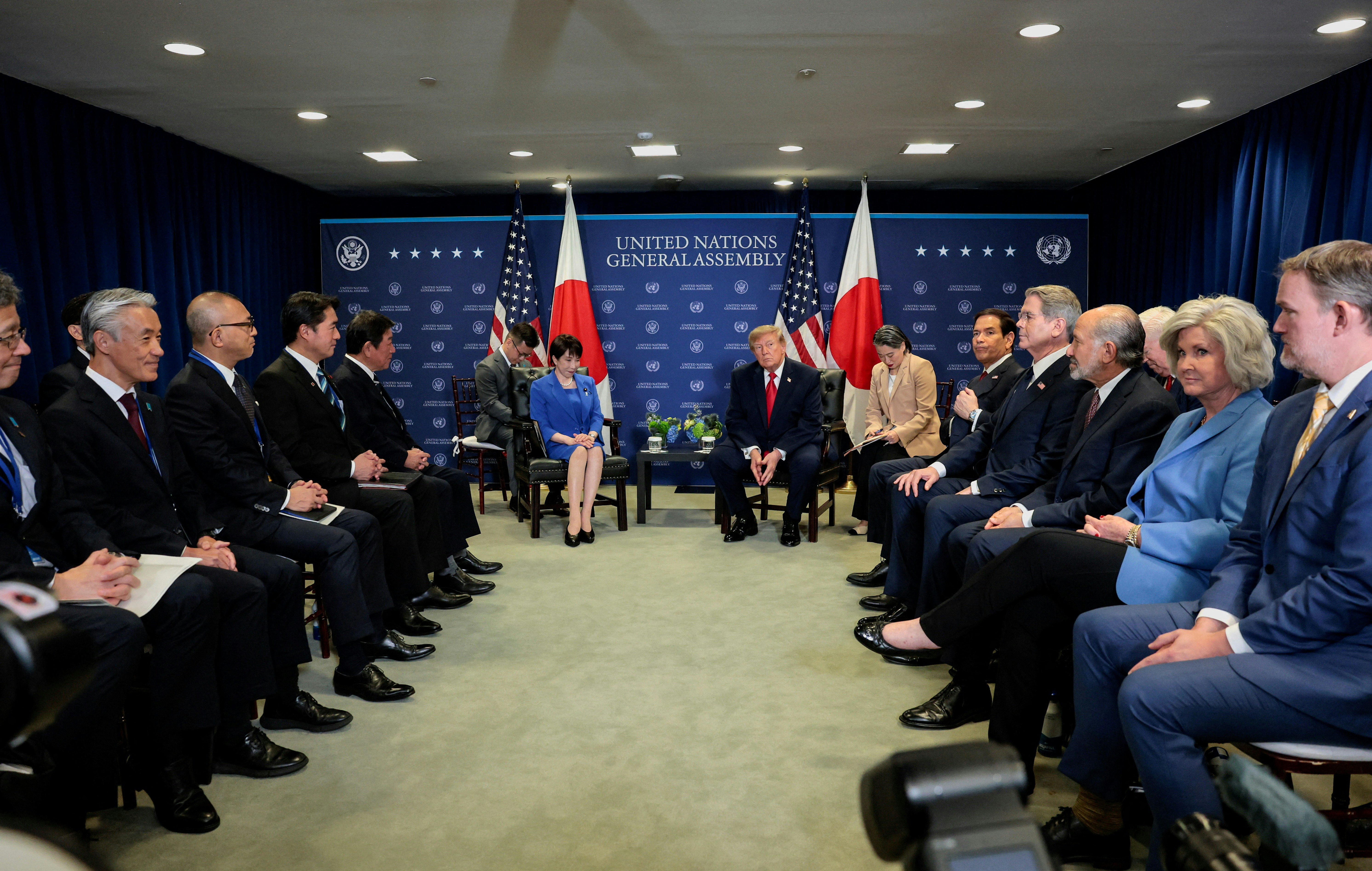 2026年9月22日，美国总统特朗普在纽约举行的第81届联合国大会期间，与日本首相高市早苗举行双边会晤。（Reuters）