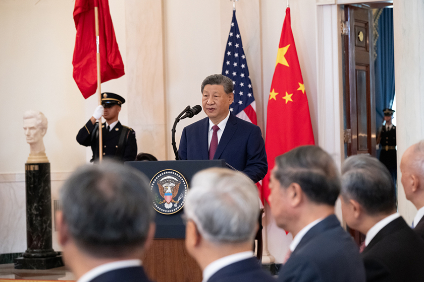 当地时间2026年9月24日上午,美国总统特朗普在白宫举行隆重仪式,热烈欢迎中国国家主席习近平对美国进行国事访问。习近平致辞。图:谢环驰/新华社
