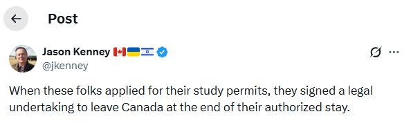 阿省前省长杰森・肯尼(Jason Kenney)于社交平台 X 发表意见。(X@Jason Kenney)