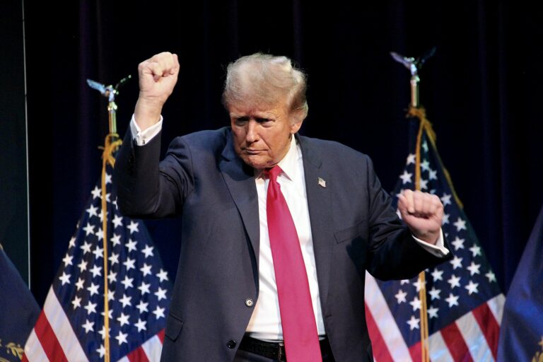 Former President Donald Trump holds campaign rally at the Rochester Opera House in Rochester, New Hampshire, on Sunday, January 21, 2024. New Hampshire's first-in-the-nation primar