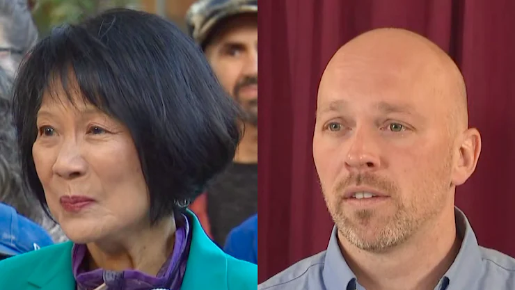 多伦多现任市长邹至蕙 (Olivia Chow)与市议员白雷德(Brad Bradford)。