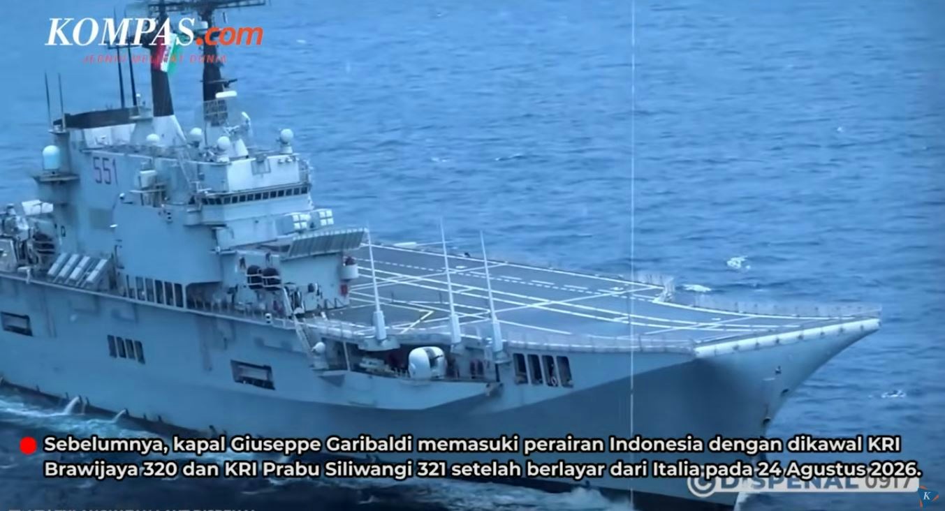 即原属意大利海军的「加里波底」号将成为印尼的首艘航空母舰。(YouTube@Kompas.com影片截图)