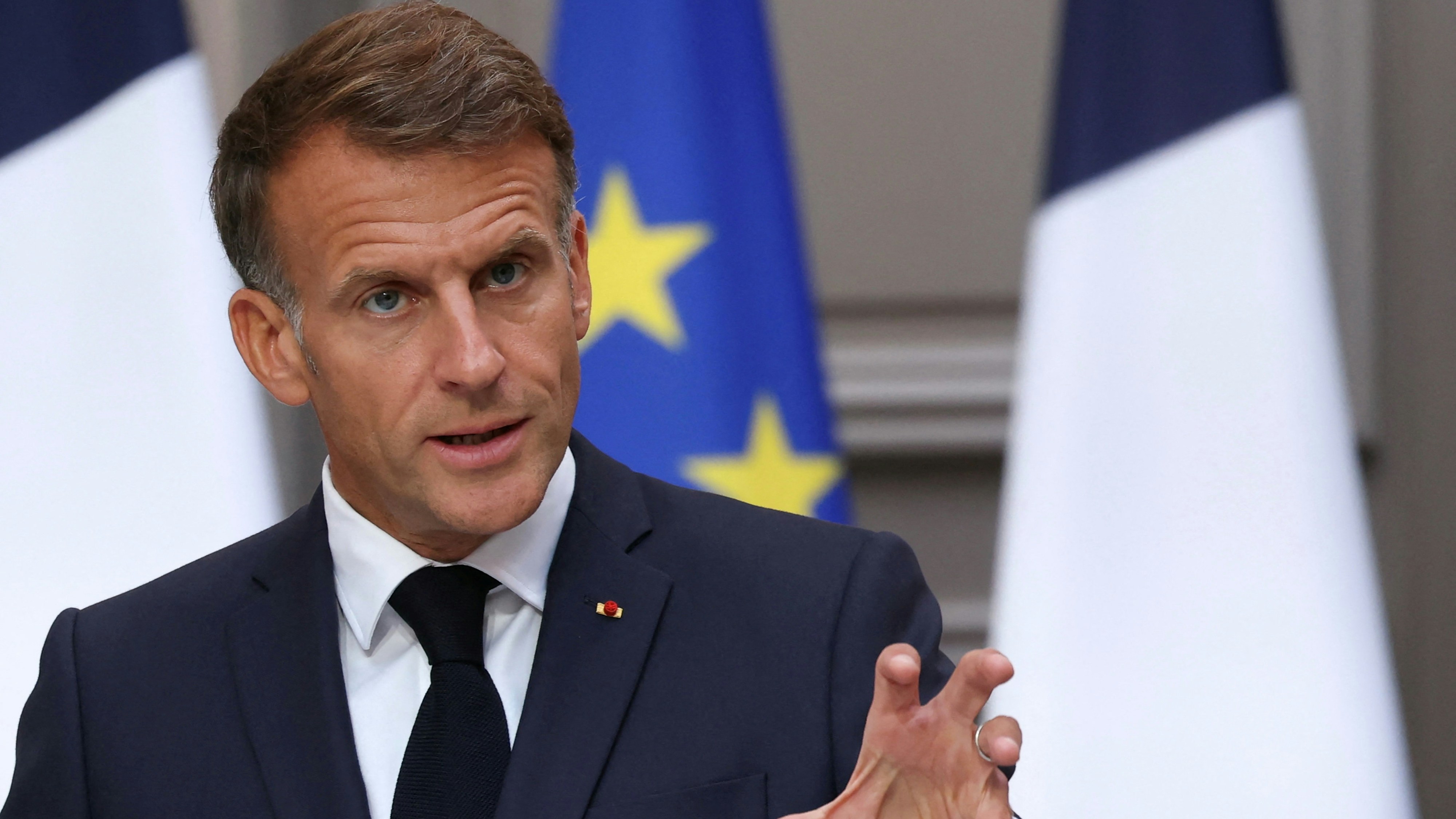 2026年9月18日,法国总统马克龙(Emmanuel Macron)在巴黎爱丽舍宫(Elysée Palace)与2027年总统选举候选人和各政党领导人举行会晤。(Reuters)
