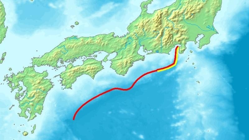 南海海槽(日本南海岸附近的海槽)地图。(Peka/ Wikipedia CC BY-SA 3.0)