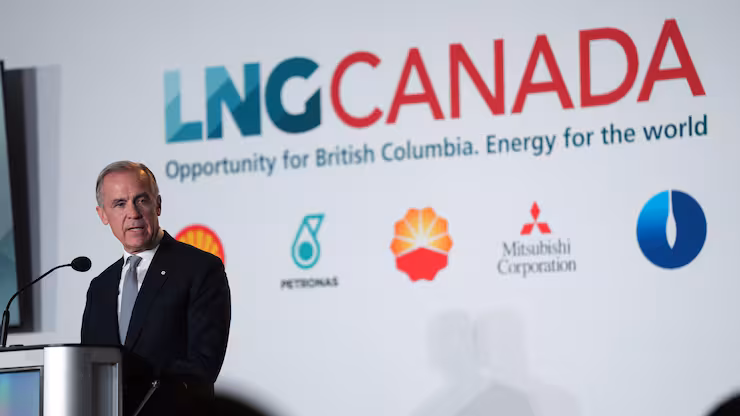 总理卡尼周二就 LNG Canada 继续推进基蒂马特(Kitimat)液化天然气二期扩建项目回应提问。