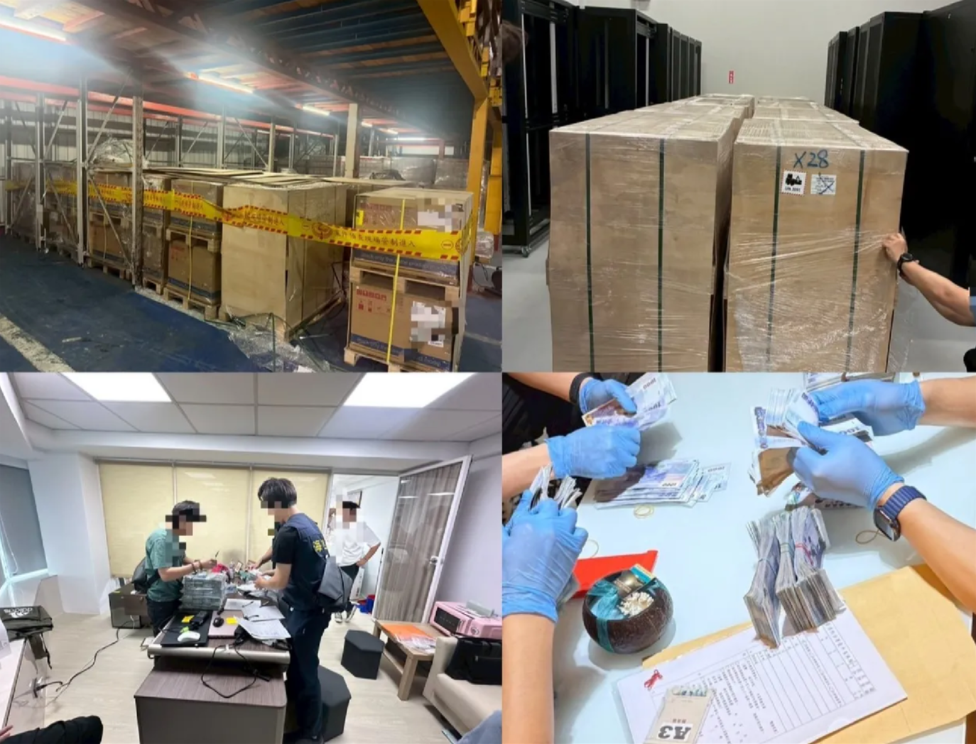台湾当局公布的照片显示,随著当局加大力度打击AI芯片非法转运活动,执法人员突袭涉嫌走私的相关地点。(台湾海巡署)