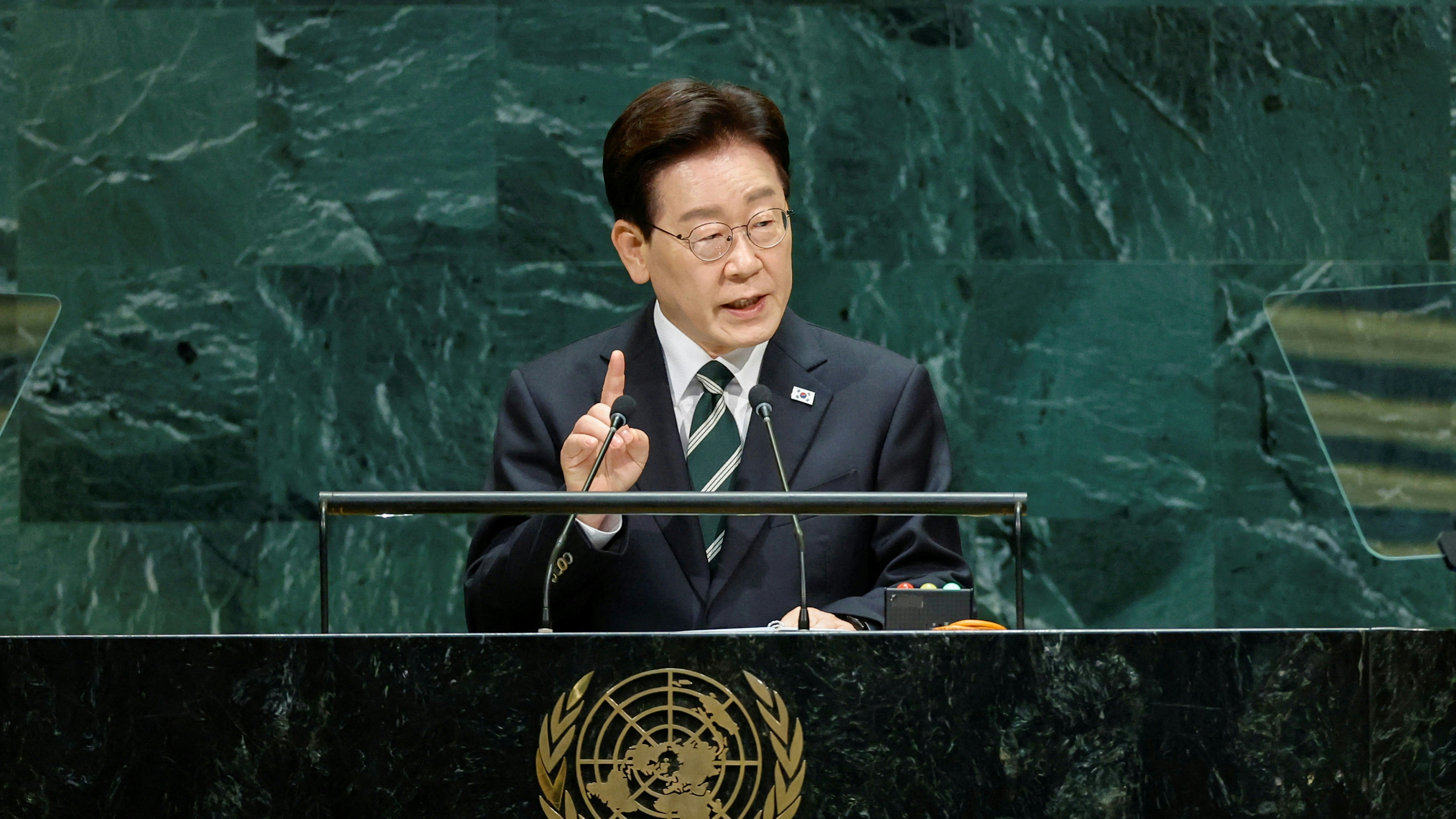 2026年9月22日,韩国总统李在明在美国纽约联合国总部向第81届联合国大会发表演说。(Reuters)