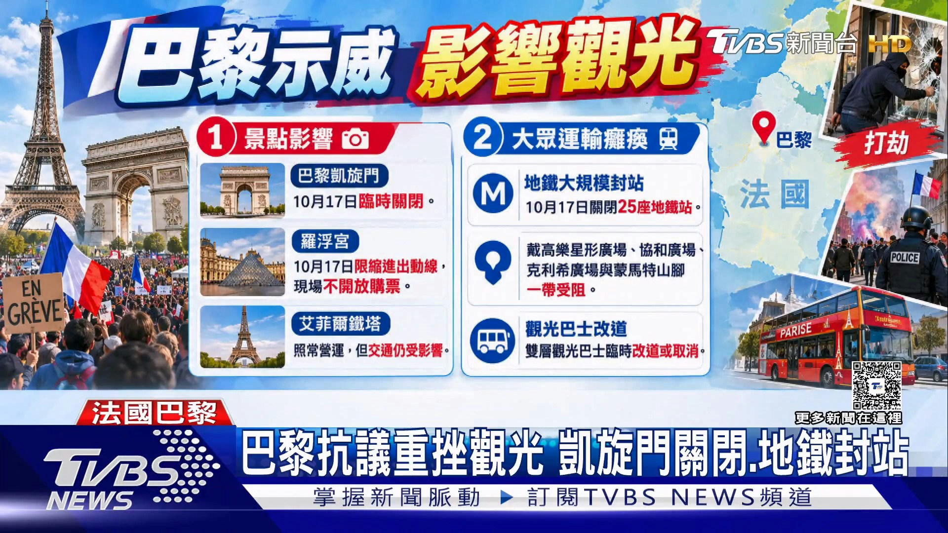 法国爆发全国性示威，部分地区演变成严重暴力冲突，连奢华精品爱马仕（Hermès）、科技大厂苹果（Apple）门市都成为洗劫目标。（YouTube@TVBSNEWS01）